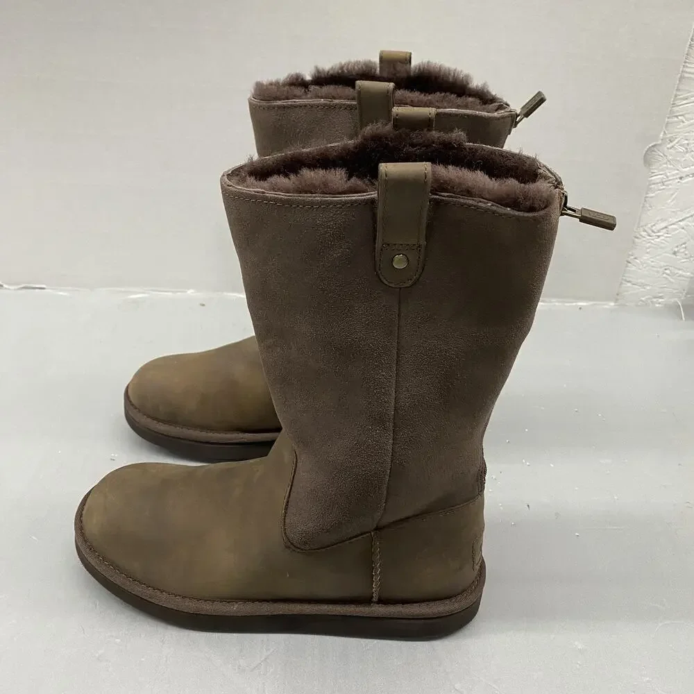 UGG Tall Boots Jesslyn Girls Size 5 Chocolate Brown Leather Suede Sheepskin
